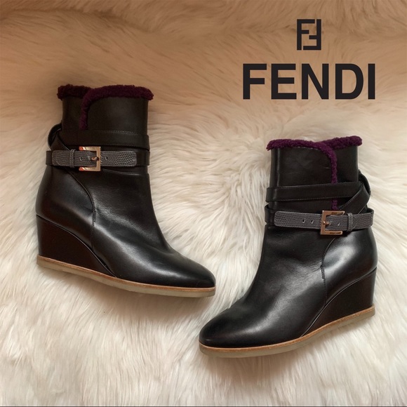 Fendi Shoes - Auth. FENDI Charline Shearling Wedge Ankle Booties
